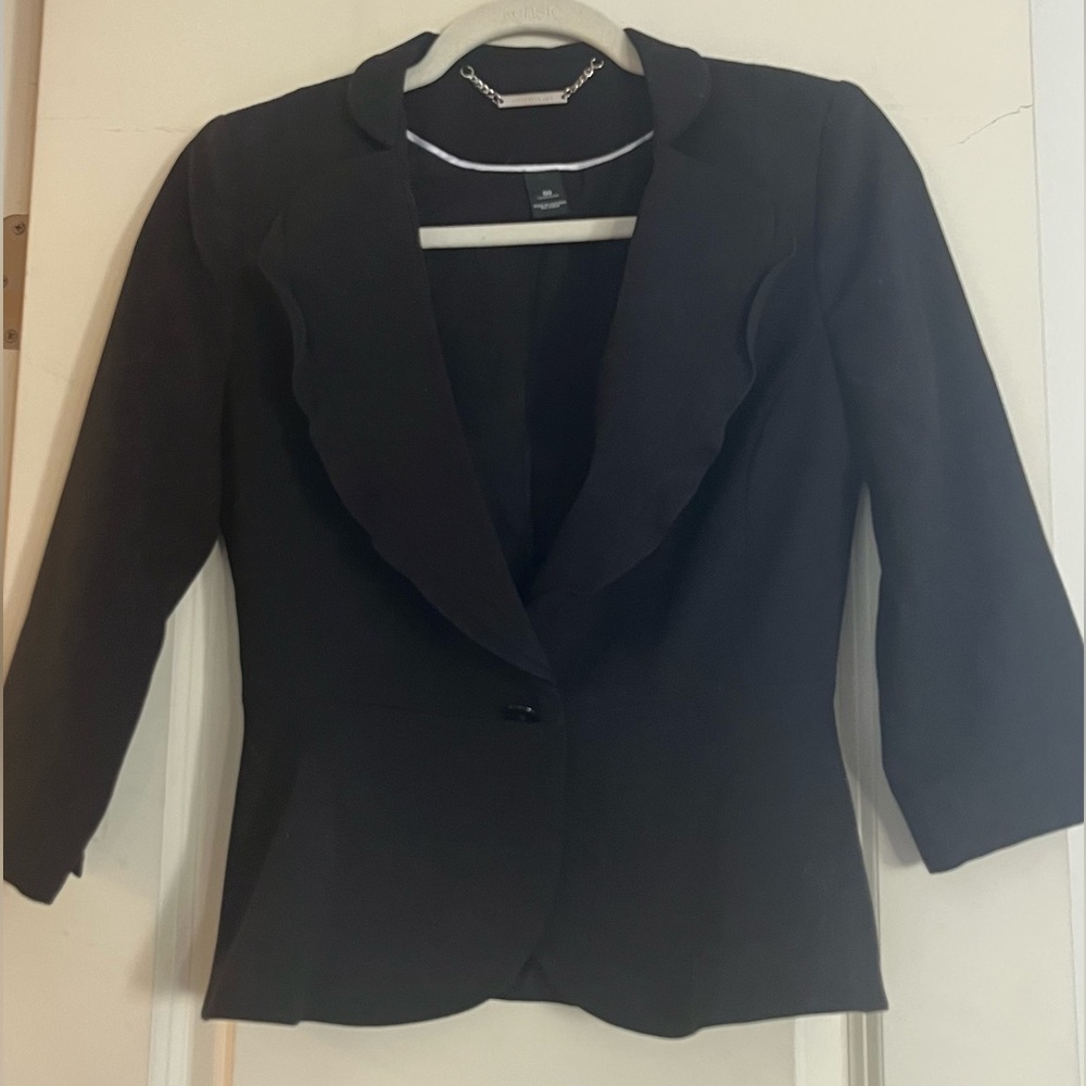 White House Black Market Peplum Black Blazer 3/4 Sleeve 00 XXS